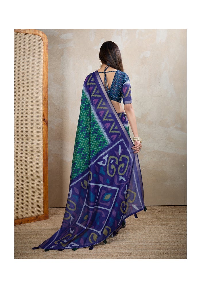 Malishka Export Chanderi Digital Print Saree in Blue - Image 2